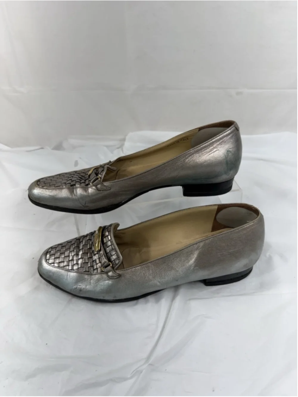 Bally Leather PEWTER Woven Classic Loafers Basketweave Vanessa SZ 6.5 C